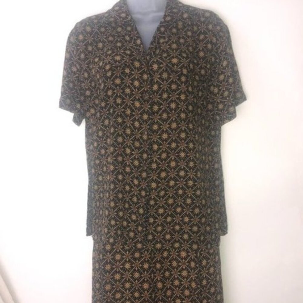 Liz Sport Petite 2PC Pajama Set Black‎ Tan Sun Logo Small